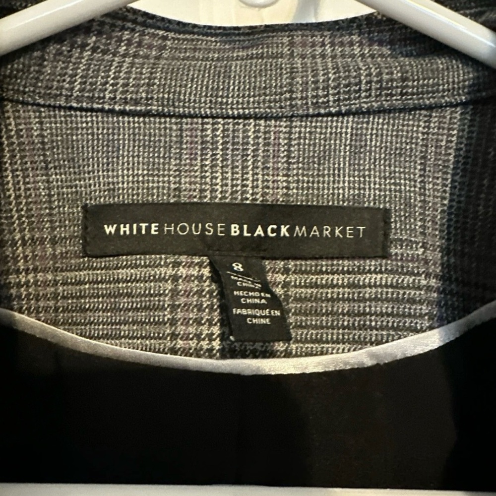 White House Black Market Moto Jacket Women Sz 8 Gray Merlot Plaid Cropped Lined - Picture 6 of 14